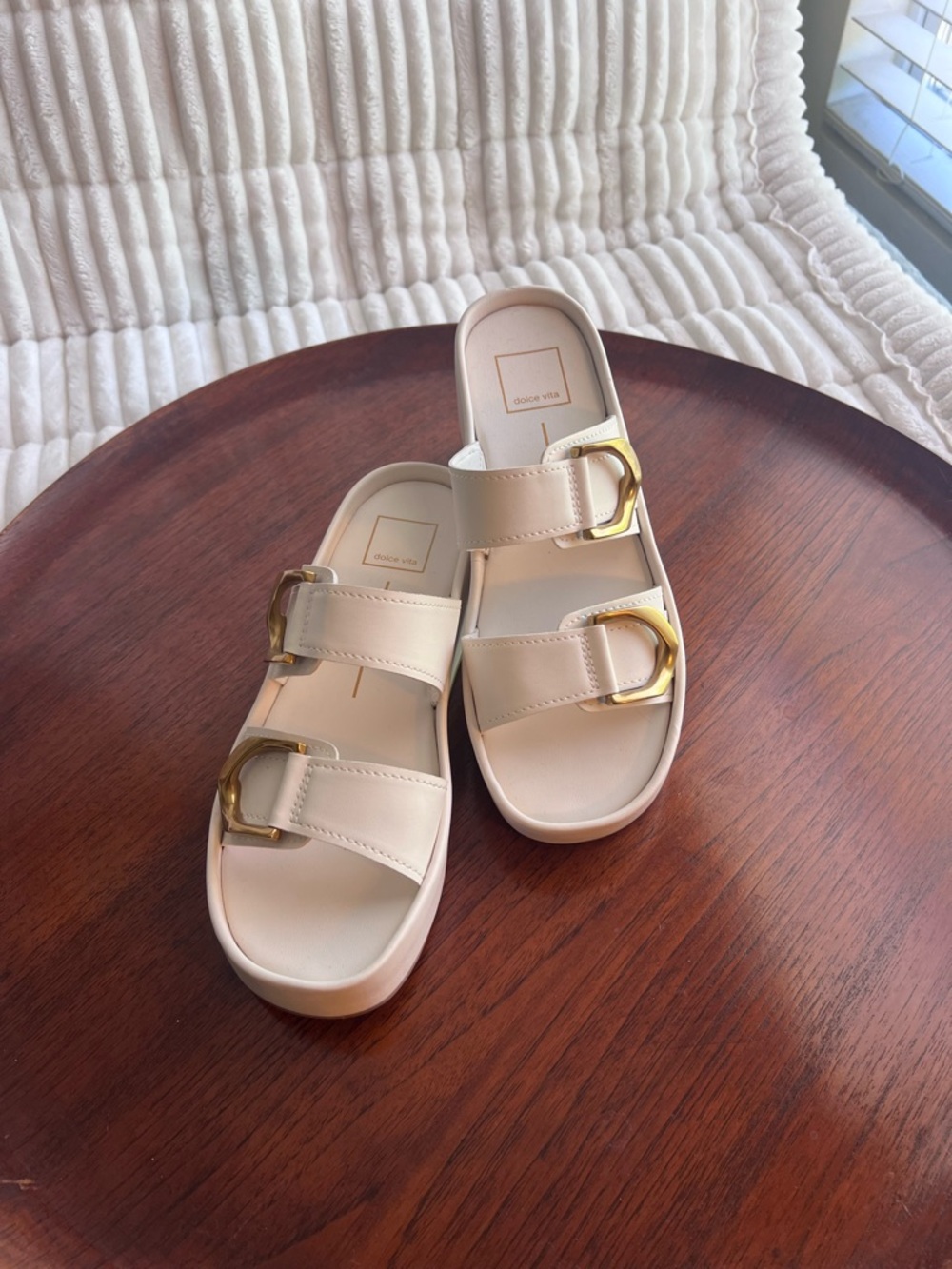 Dolce Vita Cream Double Buckle Slide Sandals